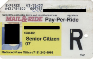 Regular Senior Citizen Reduced Fare Metrocard for Woman Mail & Ride Pay Per Ride